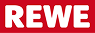 Logo von REWE, rot mit wei&szlig;em Schriftzug, modern und klar gestaltet.