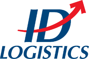 Logo von ID Logistics mit blauer Schrift und einem roten Pfeil, der nach oben zeigt.