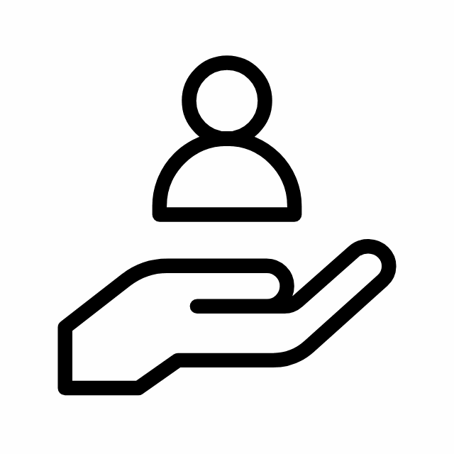 Symbol eines Benutzers, der &uuml;ber einer ge&ouml;ffnete Hand schwebt, was Unterst&uuml;tzung oder Hilfe darstellt.