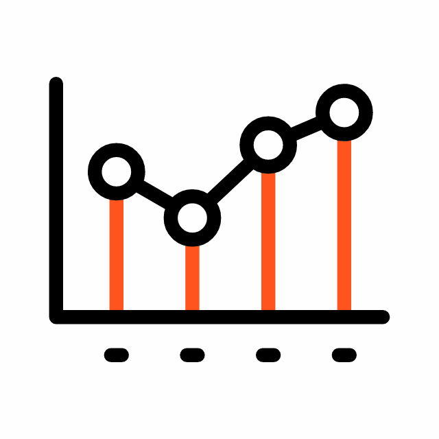 Liniengrafik mit ansteigenden Punkten, die einen positiven Trend darstellt.