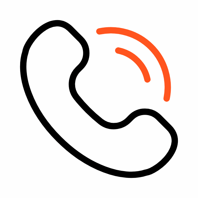 Ein stilisiertes Telefonsymbol mit einer Wellenlinie, die Kommunikation symbolisiert.