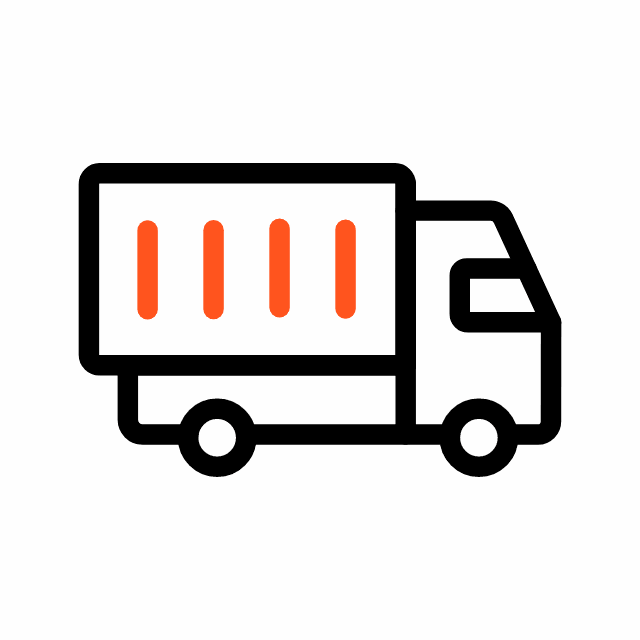 Ein einfacher Lkw mit einem geschlossenen Kastenaufbau und zwei R&auml;dern, skizzenhaft dargestellt.